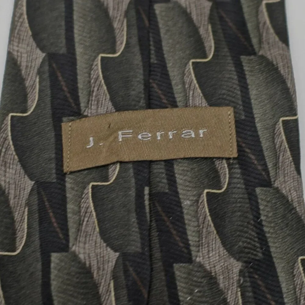 J. Ferrar Abstract Green Tan Jacquard‎ Print Short Wide Silk Tie